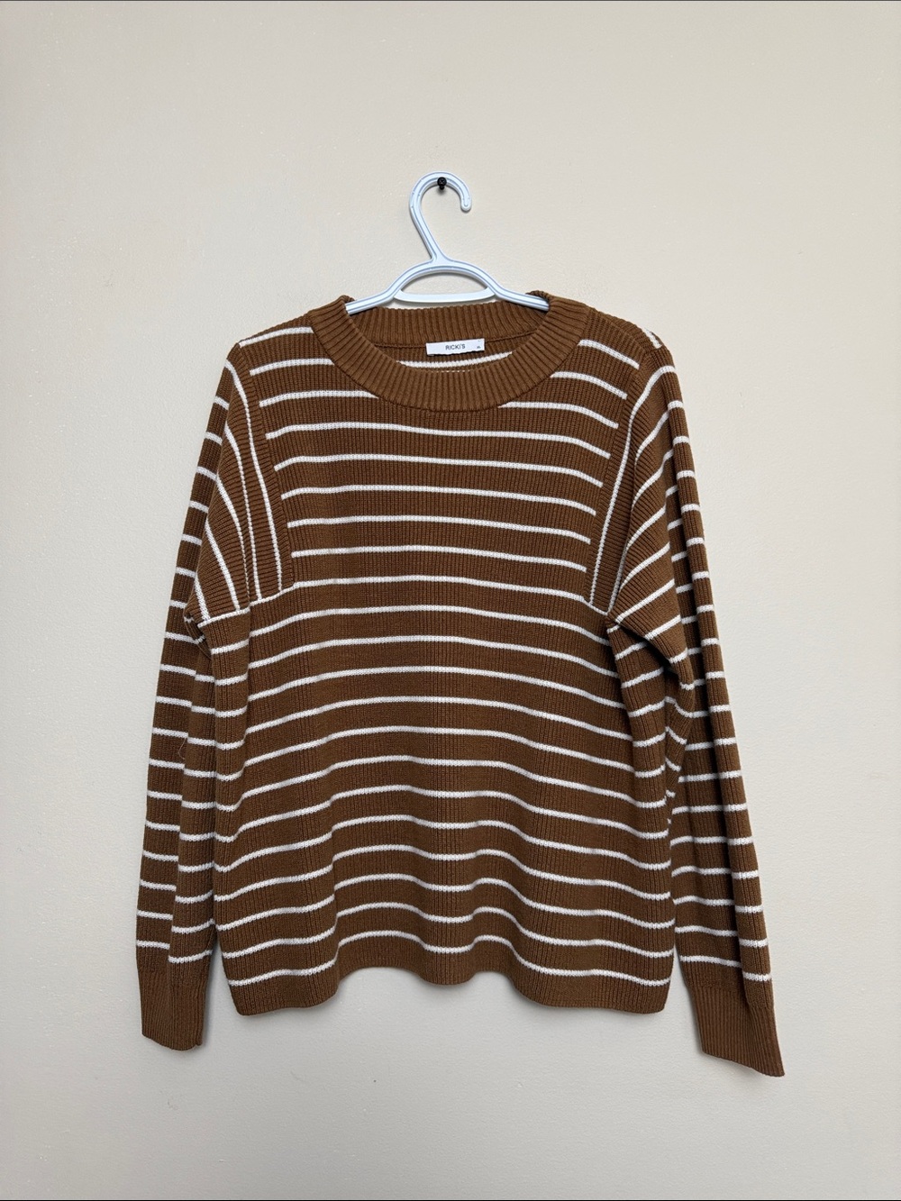 Ricki's Brown and White Striped Crewneck Sweater size XL